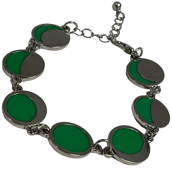 Silver metal bracelet with moon phases in green stone NEW - Picture 1 of 4